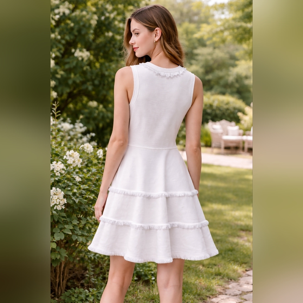 Kate Spade New York Off-White Fringe Trim Tiered Dress M | NWOT - Picture 5 of 5